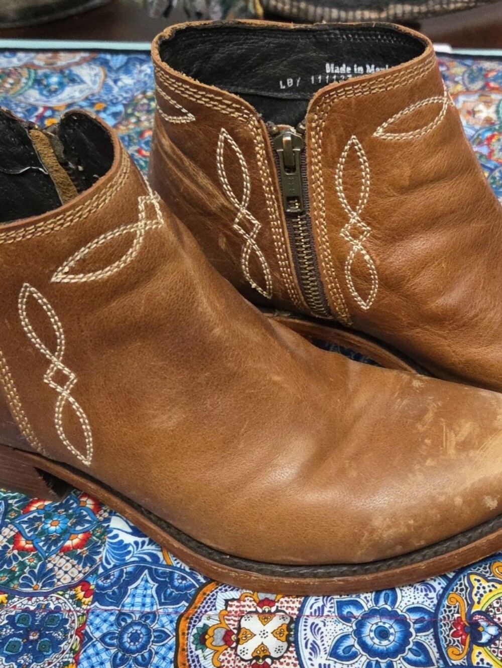 Liberty Black Brown Distressed Leather Western Ankle Boots – Women's 10